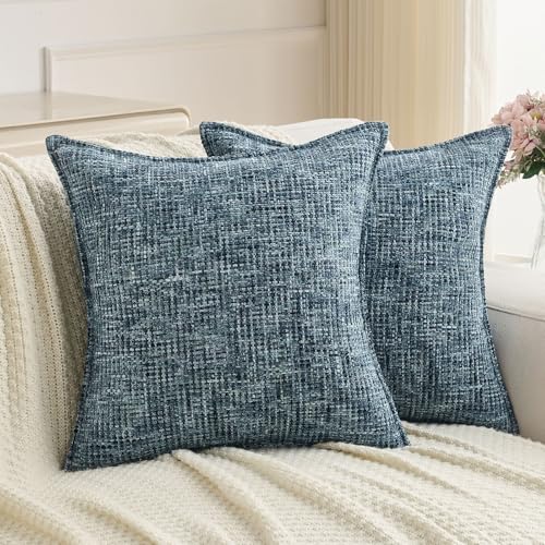 Pack of 2 Tweed Chenille Throw Pillow Covers 22x22 Inch (Navy / 22" x 22" (Pack of 2))