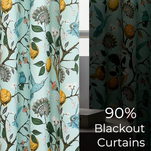 96 Inches Long Floral Curtains Unique Cottagecore Whimsical Vintage Pretty Fun Floral Hummingbird Patterned Double Sided Grommet Green Print Drapes Two Pages for Bedroom Living Room Dining (Mint Green / 52"W x 96"L (Pack of 2))