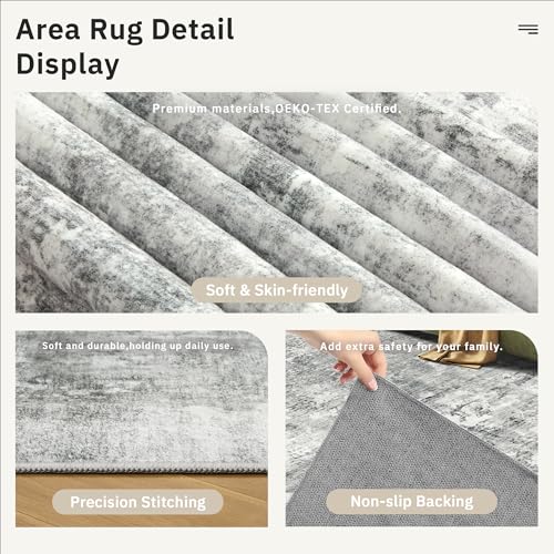 Abstract Rug 8x10 Large Living Room Area Rugs Washable Gray (Gray/White / 8' x 10' (Rectangular))