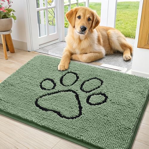 Dog Door Mat for Muddy Paws (36"X24" / Olive Green and Black)