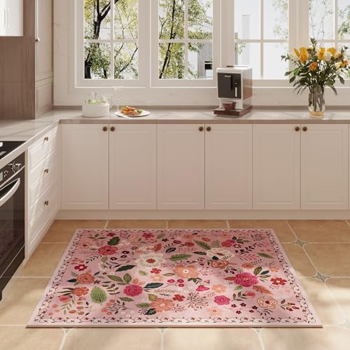 Door Mat 2x3 Area Rug Washable (Pink / 2' x 3' (Rectangular))