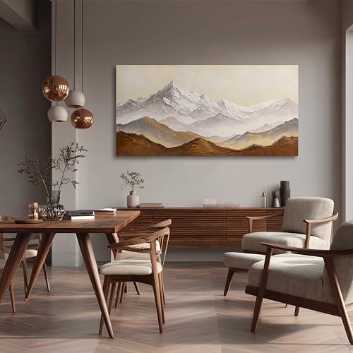 Landscape Canvas Wall Art Abstract Wall Art Earth Color Mountain Landscape Canvas Painting Decor Framed Artwork Snow Moutain Wall Art for Living Room Bedroom Dining Room Home Office Decor 29"X58" (58"L x 29"W / Brown)