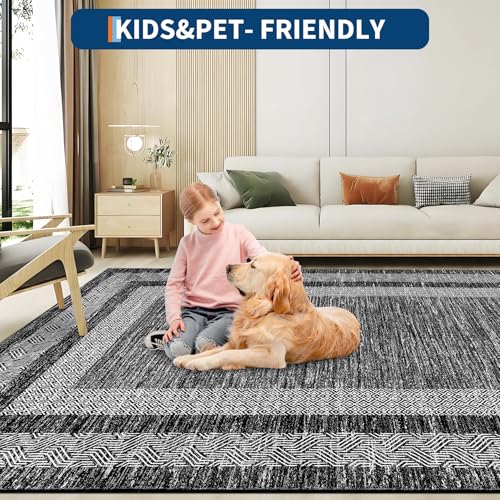 8x10 Large Washable Area Rug Solid Distressed Floor Carpet (Black / 8' x 10' (Rectangular))