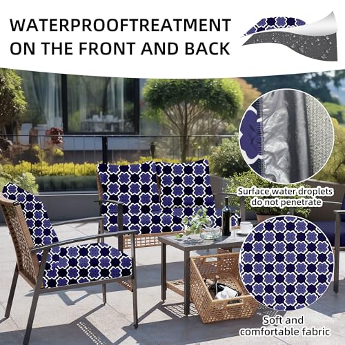 8Pcs Outdoor Cushion Covers (Dark Blue Geometric Pattern / 8PCS)