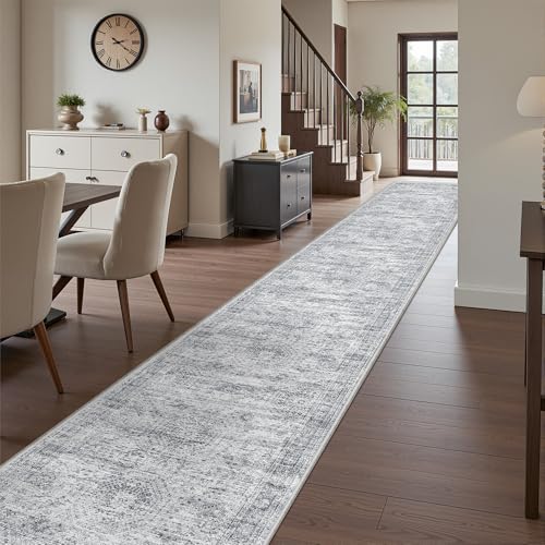 2'6 x 16' Runner Rug Non Slip (Grey/Ivory / 2'6" x 16' (Runner))
