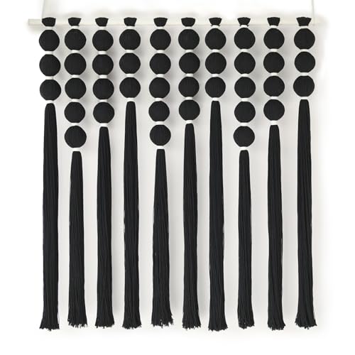 Macrame Wall Hanging Black Sphericity Fiber Yarn Art Boho Decor 39"W*39"L (Black)