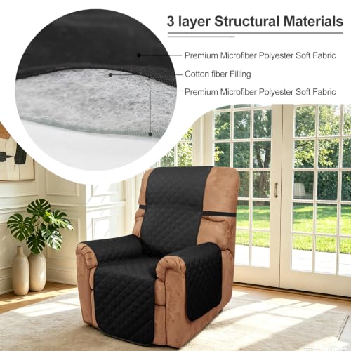 Reversible Recliner Chair Covers (Black/Grey / 28'' Recliner)