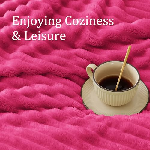 Ribbed Twin Blanket for Couch & Bed (Hot Pink / Twin(60"x80"))