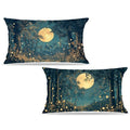 Rustic William Morris Style Night Moon Forest Decor Pillow Covers 20x12 Set of 2 (Forest-black and Gold 31 / 20" x 12" (Pack of 1))