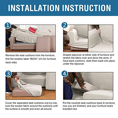 4 Piece Stretch Sofa Covers for 3 Cushion Couch Covers for Living Room Furniture Slipcovers (X-Large / Ivory)