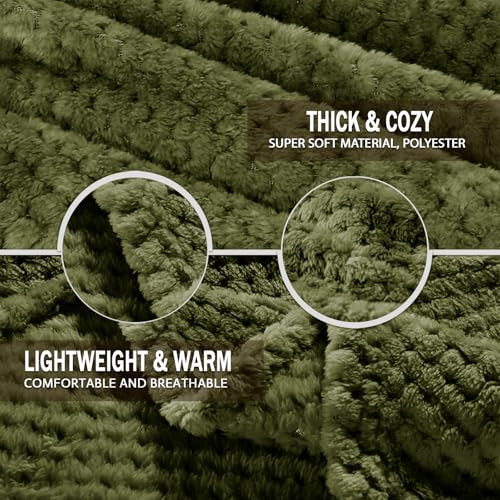 Large Waffle Fleece Throw Blanket for Couch (Olive / 50x70 in)
