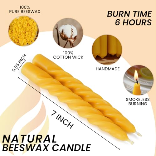 16PCS 7 Inch Pure Beeswax Spiral Taper Candles (Natural Raw / 7")