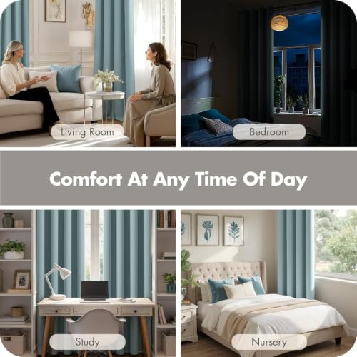 Slate Blue Blackout Bedroom Curtains Drapes 96 Inch Long 52"x96" (Slate Blue / 52"W x 96"L (Pack of 2))