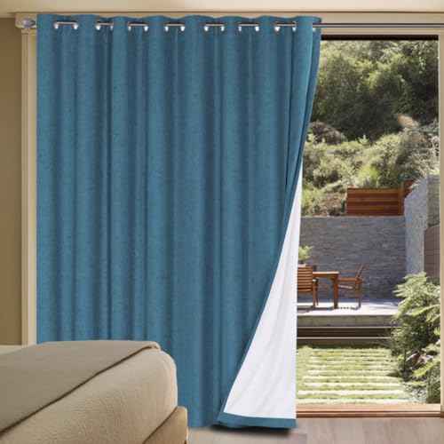 Linen Blackout Curtains Durable Thick Textured Linen Look 100% Blackout Patio Door Curtain Anti Rust Grommet Extra Wide Sliding Door Curtain Panel (Blue Sapphire / 100"W x 84"L (Pack of 1))