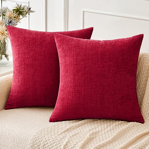 Soft Chenille Throw Pillow Covers Red 20x20 Inch Pack of 2 (20" x 20" (Pack of 2) / Red)