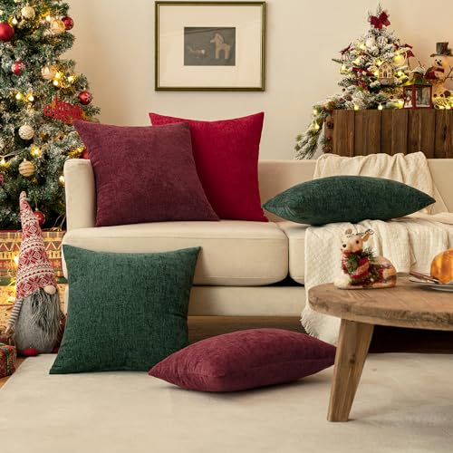 Soft Chenille Throw Pillow Covers Red 18x18 Inch Pack of 2 (18" x 18" (Pack of 2) / Red)