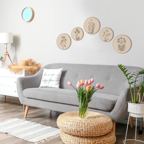 5 Pcs Boho Wall Decor Wood Circle Wall Art Set (Floral)