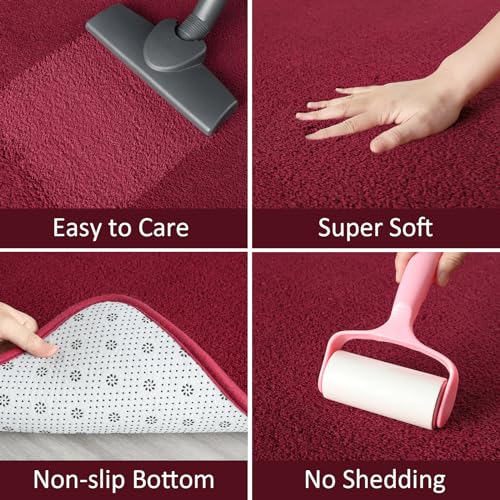 5x7 Area Rugs for Living Room Non Slip Dorm Bedroom Rug (5' x 7' (Rectangular) / Wine Red)