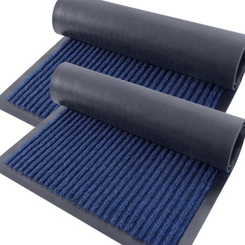 2 Pack Front Door Mats 33x21 (Blue / 33" x 21")
