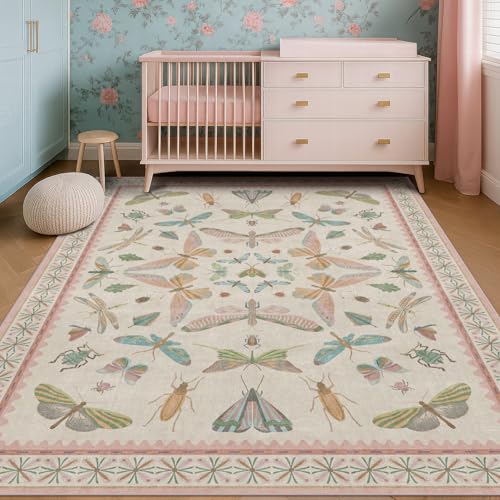 Washable 5x8 Light Pink Rug for Bedroom (5' x 8' (Rectangular) / Beige Pink)