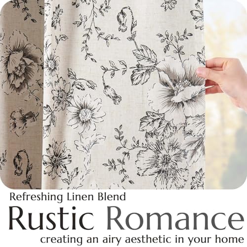 Floral Linen Blackout Curtains for Bedroom 102 Inches Long (Black / 50"W x 102"L (Pack of 2))