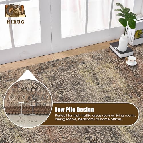 Washable Area Rug 4' x 6' Vintage Traditional Persian Mat (Umber and Slate / 4' x 6' (Rectangular))