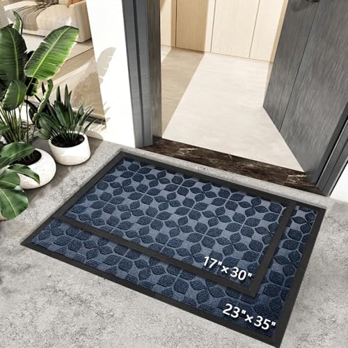 Sturdy Front Entrance Doormats (1'5" x 2'6" (Rectangular) / Geometric Blue)