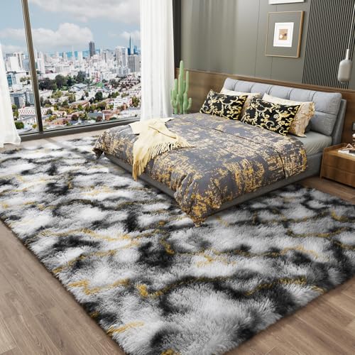 8x10 Area Rugs Fluffy Living Room Carpet for Kids Bedroom (Grey-gold / 8' x 10' (Rectangular))