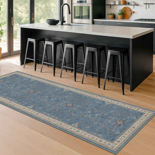 Boho 2x6 Non Slip Kitchen Rug Runner (2' x 6' (Runner) / Dusty Blue)
