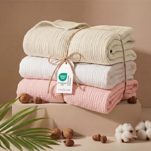 100% Cotton Muslin Blanket Queen Size for Bed (05 - Pink / Queen (90" X 90"))