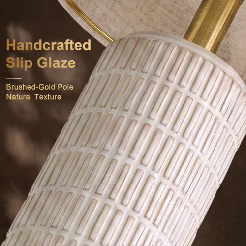20.75" Small Modern Ceramic Table Lamps Set of 2 for Bedroom (20.75'' Small - Beige and White)