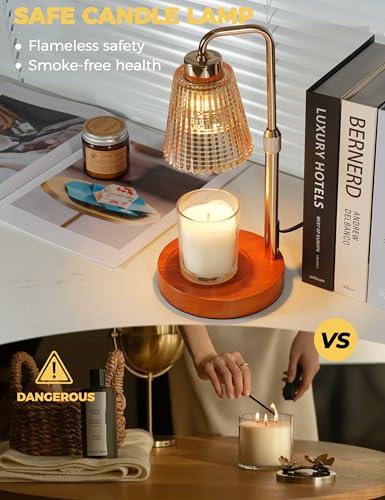 Modern Candle Warmer Lamp with 24h Cycle Timer (Dark wood)
