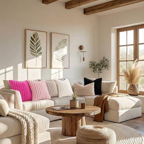 Fall Faux Fur Throw Pillow Covers 18x18 Set of 2 Hot Pink (Hot Pink / 18" x 18" (Pack of 2))