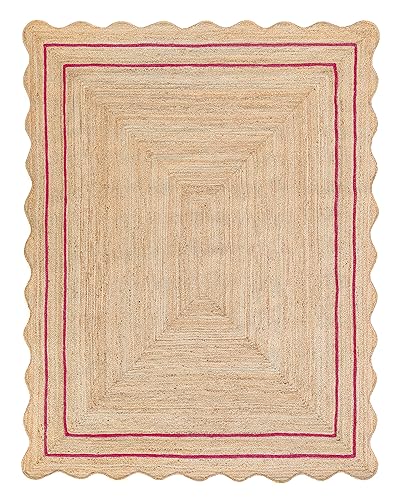 Wave Scalloped Natural Jute Runner (Dark Pink / 2'x3' (Rectangular))