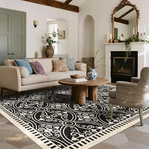 Washable 5x7 Area Rugs for Living Room Modern Abstract Rug (Obsidian / 5' x 7' (Rectangular))