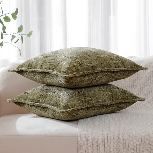 Chenille Throw Pillow Covers 18x18 Inch (Chenille-dusty Green / 18" x 18" (Pack of 2))