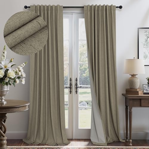 Taupe Blackout Curtains 84 Inches Long for Bedroom 2 Panel Burg Linen Textured Room Darkening Drapes Thermal Insulated Dark Brown Curtains for Living Room Window Modern Farmhouse 84 Inch Length (Dark Taupe / 52"W x 84"L (Pack of 2))