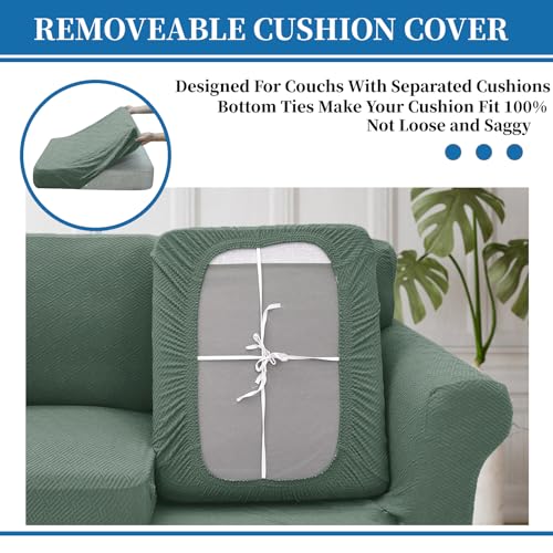 3 Piece Stretch Loveseat Sofa Cover (55"-69"(2 Cushions) / Pea Green)