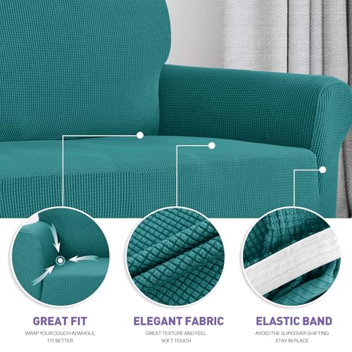 Super Stretch Chair Slipcover Universal Sofa Chair Covers for Living Room Dogs Pet Furniture Protector Spandex Armchair Slipcovers with Anti Slip Foam Sticks (Peacock Teal / Small (30"-47"))