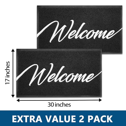 Door Mat 2 Pack Outside Inside Welcome Doormat 30"x17.5" Durable Floor Mat Non Slip Rug Ultra Absorb Mud Easy Clean Front Doormat for Garage (2'6" x 1'6" / 2pack Welcome)
