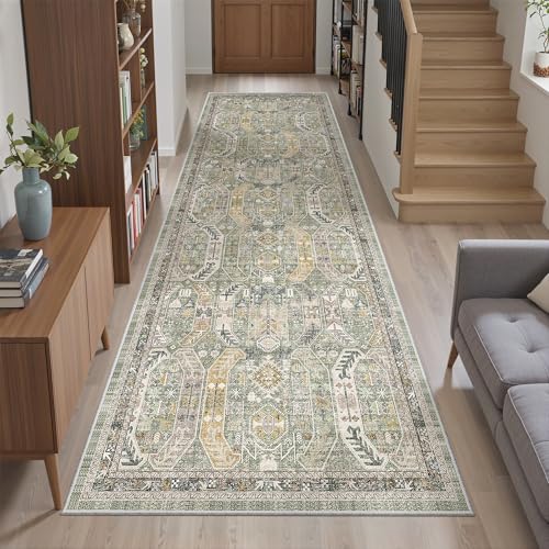 Kitchen Runner 2'6''x8' Soft Rug Runners for Hallways (Green/Gold / 2'6" x 8' (Runner))