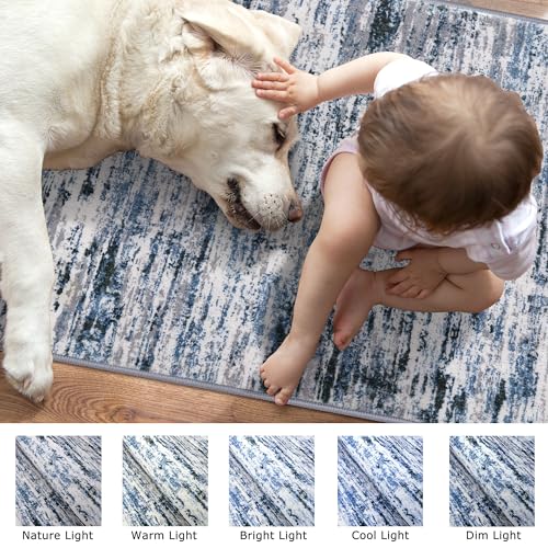 Modern Abstract Runner Rug 3x8 (3' x 8' (Runner) / Grey Blue White)