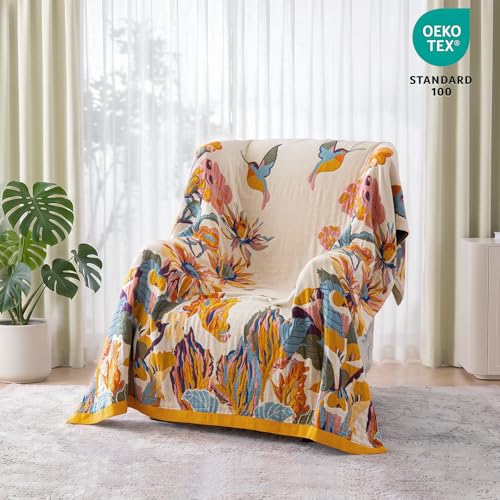 Boho Throw Blanket 50"x60" Cotton Throw for Couch Sofa (D-flower and Butterfly / 50"x60")