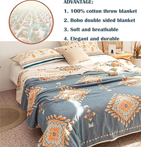 Fall Cotton Muslin Boho Throw Blanket 60"x80" for Couch Bed (K-roman Holiday / 60"x80")