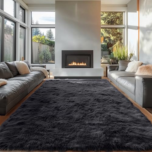 7x7 Machine Washable Large Area Rugs for Living Room (7x7 Ft Square / Black)