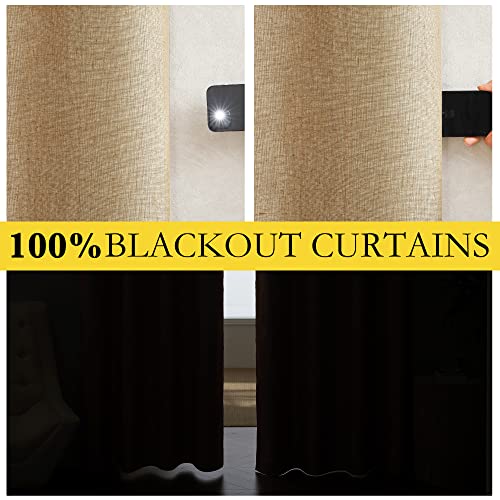 100% Absolutely Blackout Linen Curtains with Thermal Insulated White Liner (42"W x 84"L (Pack of 2) / Camel)