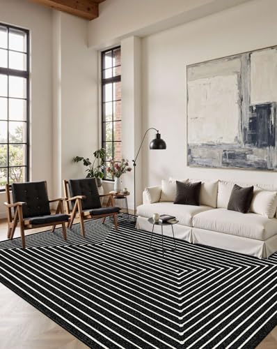 Washable 6x9 Area Rugs for Living Room Modern Abstract Rug (Indigo Black / 6' x 9' (Rectangular))