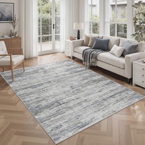 4x6 Rug Stain Resistant Abstract Washable Rugs (Blue/Grey / 4' x 6' (Rectangular))
