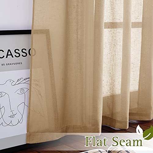 Linen Blend Semi Sheer Curtains for Boys Bedroom (36"W x 63"L (Pack of 2) / Camel)