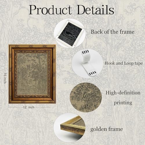 Vintage Gold Framed Wall Art Antique Sketch Landscape Wall Decor Picture Dark Moody Retro Country Farmhouse Gallery Aesthetic Poster Print for Living Room Bedroom Kitchen Shelf 12x16in (Antique Sketch / 16"l X 12"w)